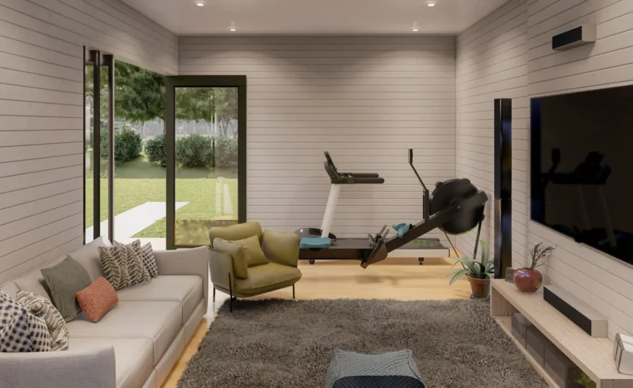 Fully equipped home gym with cardio machines and weights